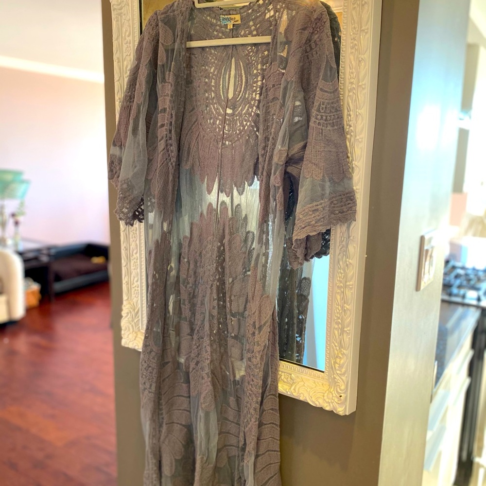 Classy Long Gray Lace Cover-up